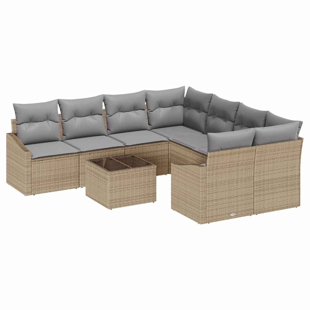 Set di divani con cuscino 9 pcs Beige e grigio polyrattan