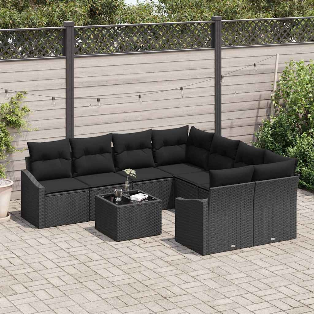 Set di divani con cuscino 9 pcs Nero polyrattan | homemem39
