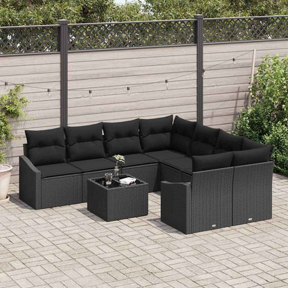 Set di divani con cuscino 9 pcs Nero polyrattan | homemem39