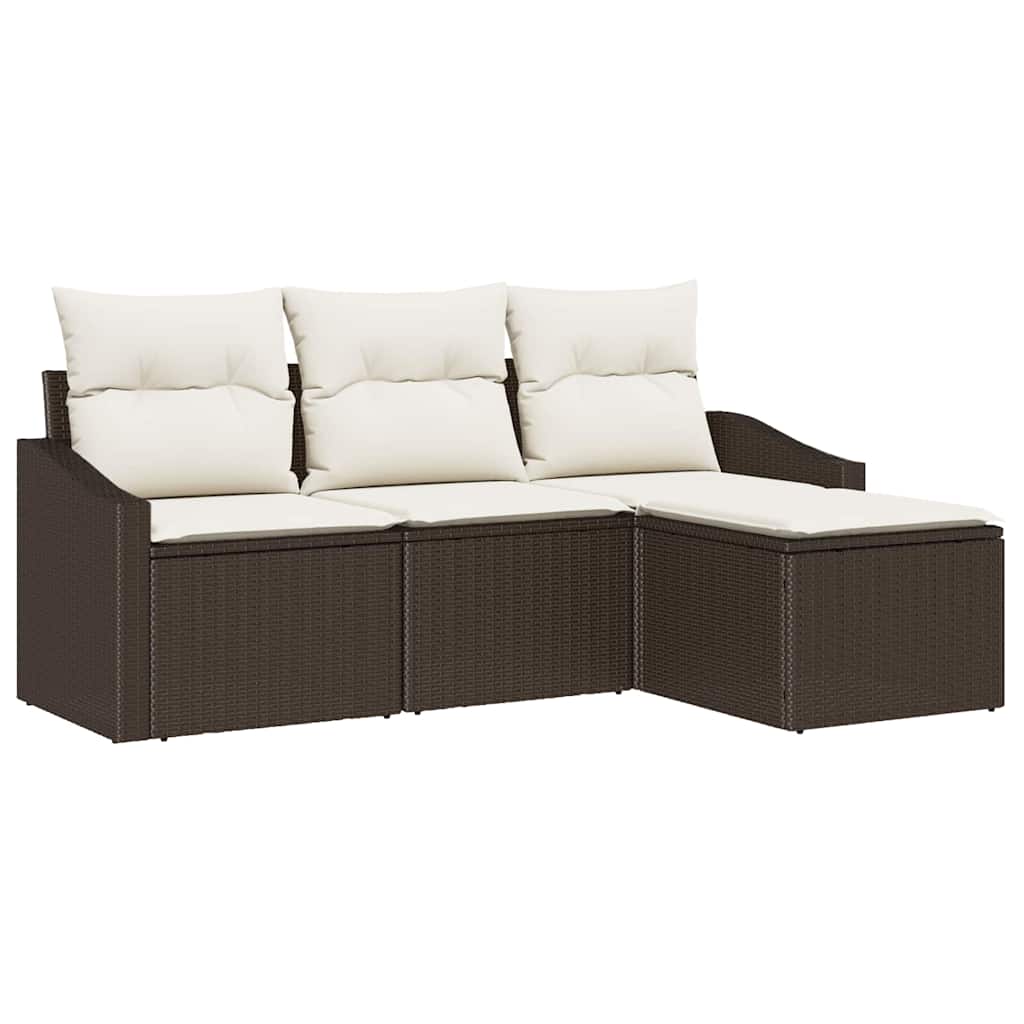Set di divani con cuscino 4 pcs Marrone e Crema polyrattan