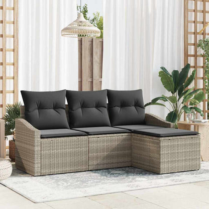 Set di divani 4 pz Grigio chiaro polyrattan