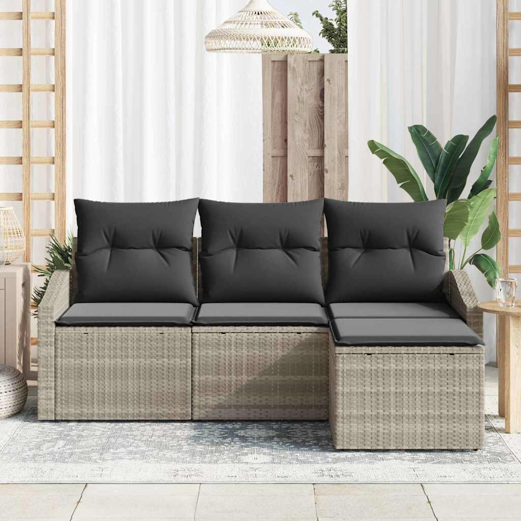 Set di divani 4 pz Grigio chiaro polyrattan