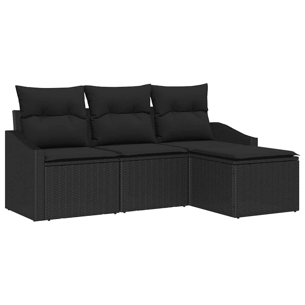 Set di divani con cuscino 4 pcs Nero polyrattan | homemem39
