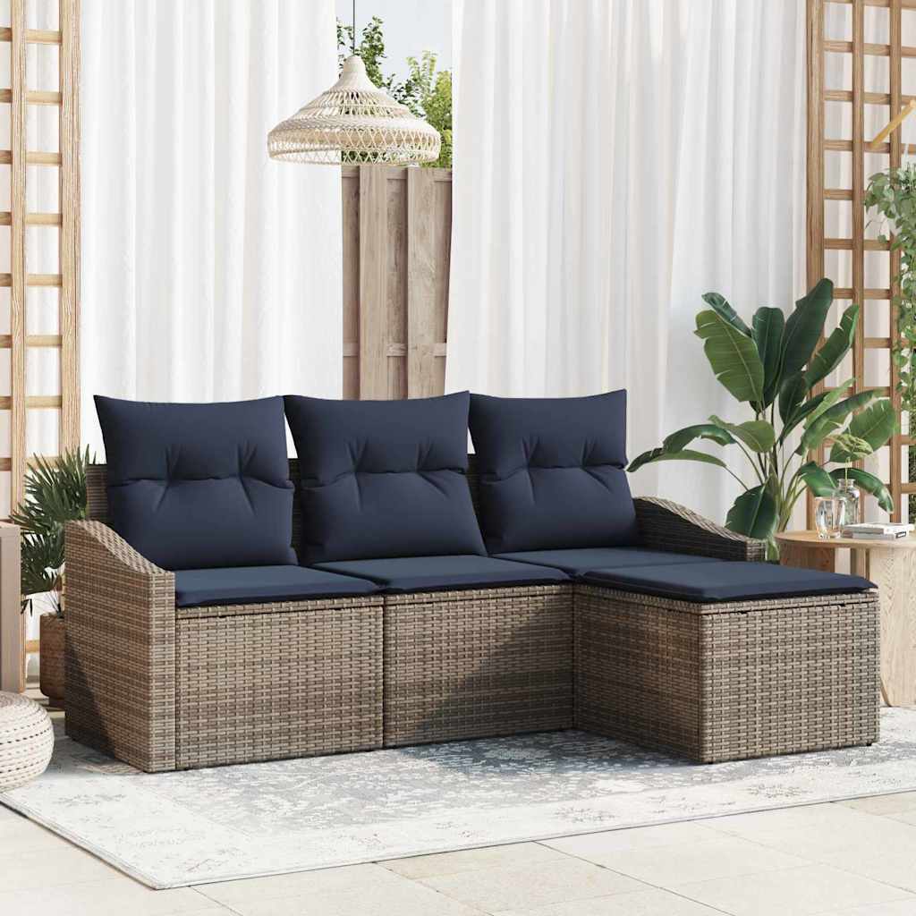 Set di divani con cuscino 4 pcs Grigio e Blu Navy polyrattan | homemem39