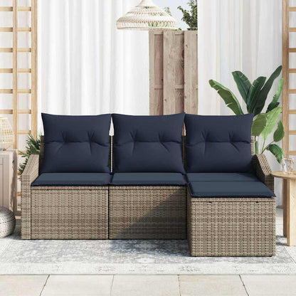 Set di divani con cuscino 4 pcs Grigio e Blu Navy polyrattan | homemem39