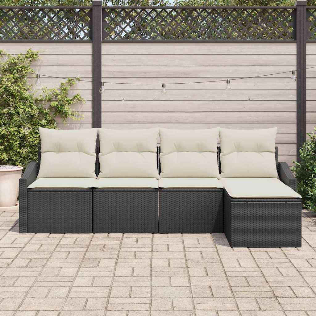 Set di divani con cuscino 5 pcs Nero e Crema polyrattan | homemem39