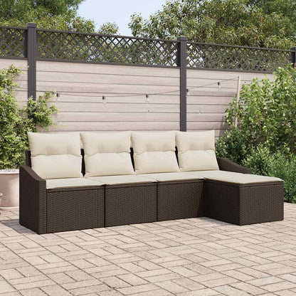 Set di divani con cuscino 5 pcs Marrone e Crema polyrattan | homemem39