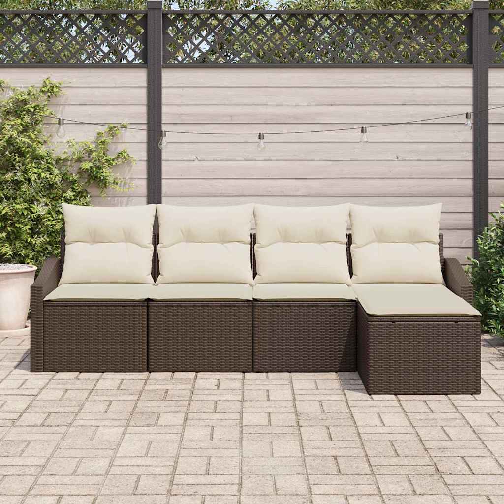 Set di divani con cuscino 5 pcs Marrone e Crema polyrattan | homemem39