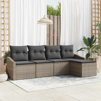 Set di divani con cuscino 5 pcs Grigio polyrattan | homemem39
