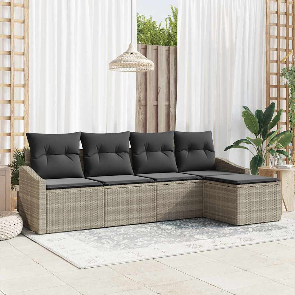 Set di divani 5 pz Grigio chiaro polyrattan