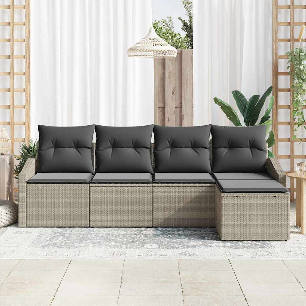 Set di divani 5 pz Grigio chiaro polyrattan