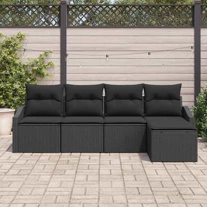 Set di divani con cuscino 5 pcs Nero polyrattan | homemem39