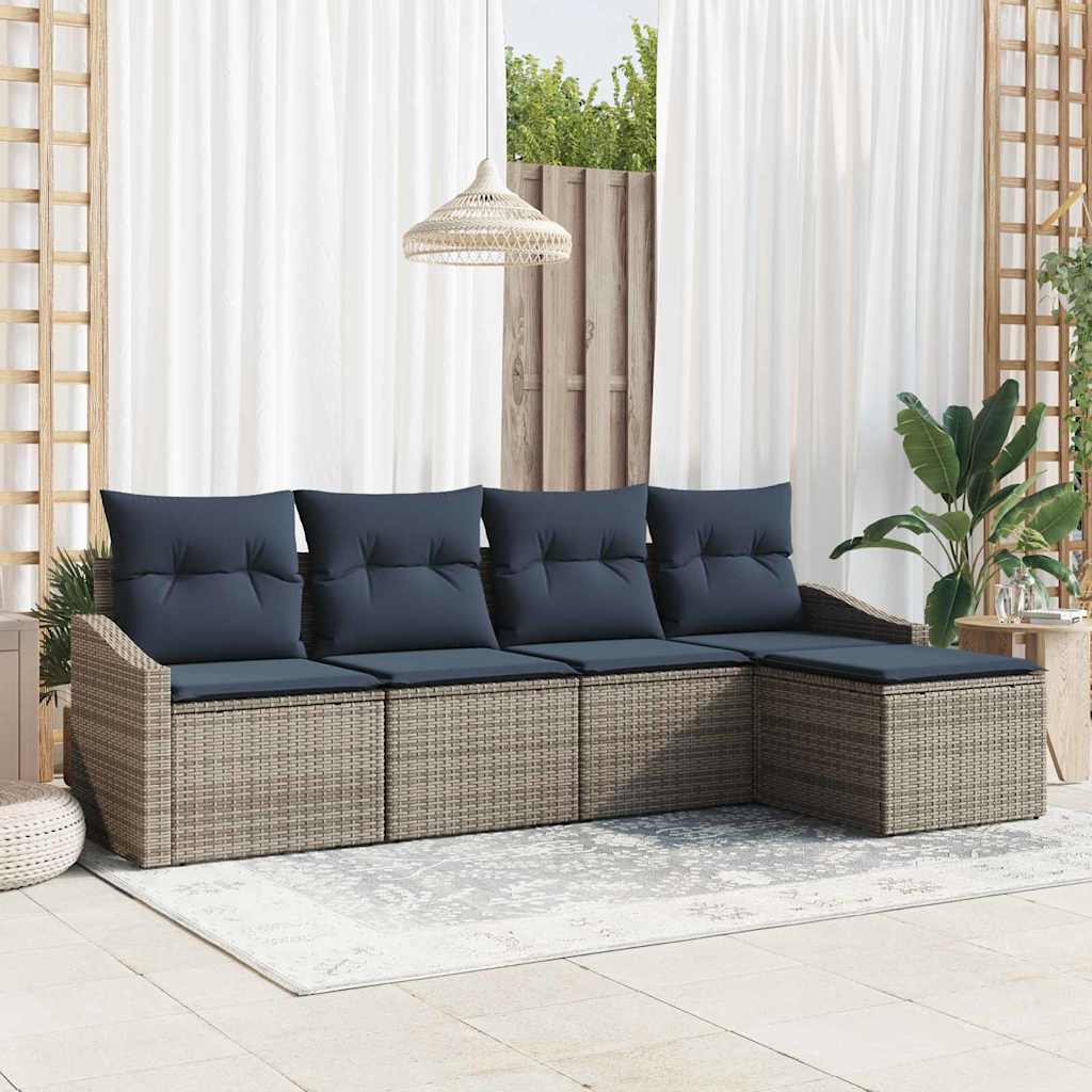 Set di divani con cuscino 5 pcs Grigio e Blu Navy polyrattan | homemem39