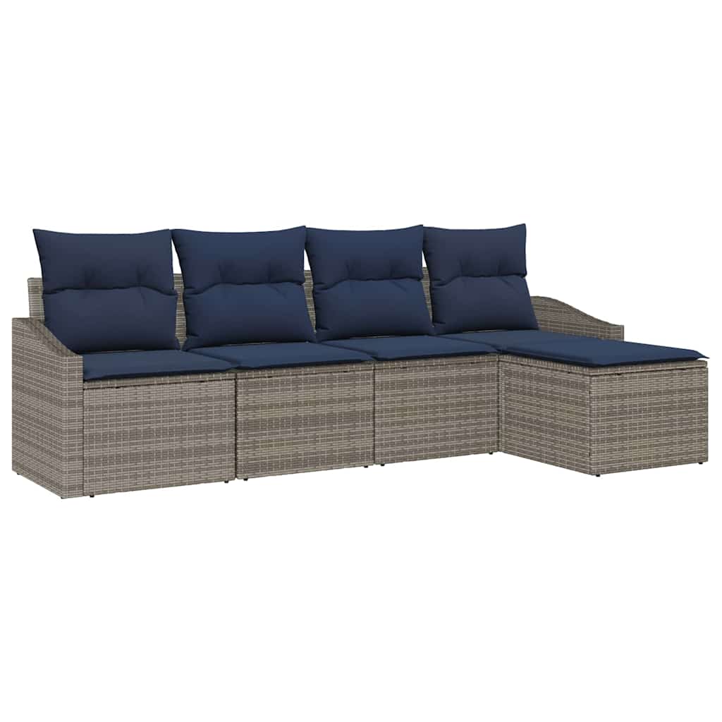 Set di divani con cuscino 5 pcs Grigio e Blu Navy polyrattan | homemem39