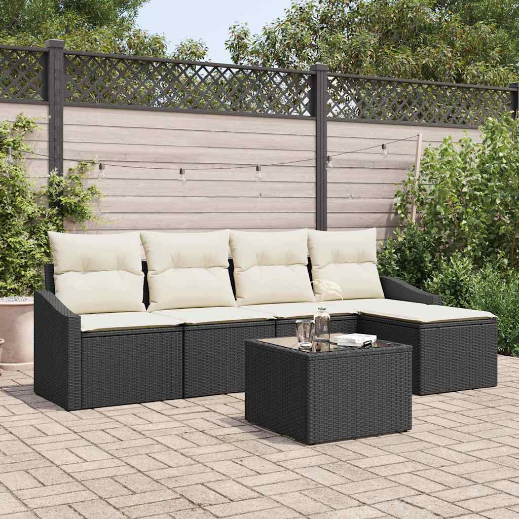 Set di divani con cuscino 5 pcs Marrone e Crema polyrattan | homemem39