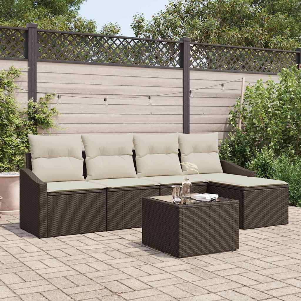 Set di divani con cuscino 6 pcs Marrone e Crema polyrattan | homemem39