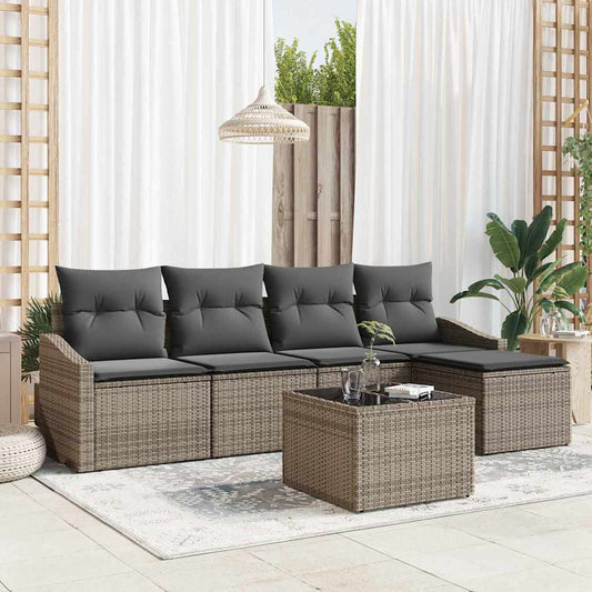 Set di divani con cuscino 6 pcs Grigio chiaro polyrattan