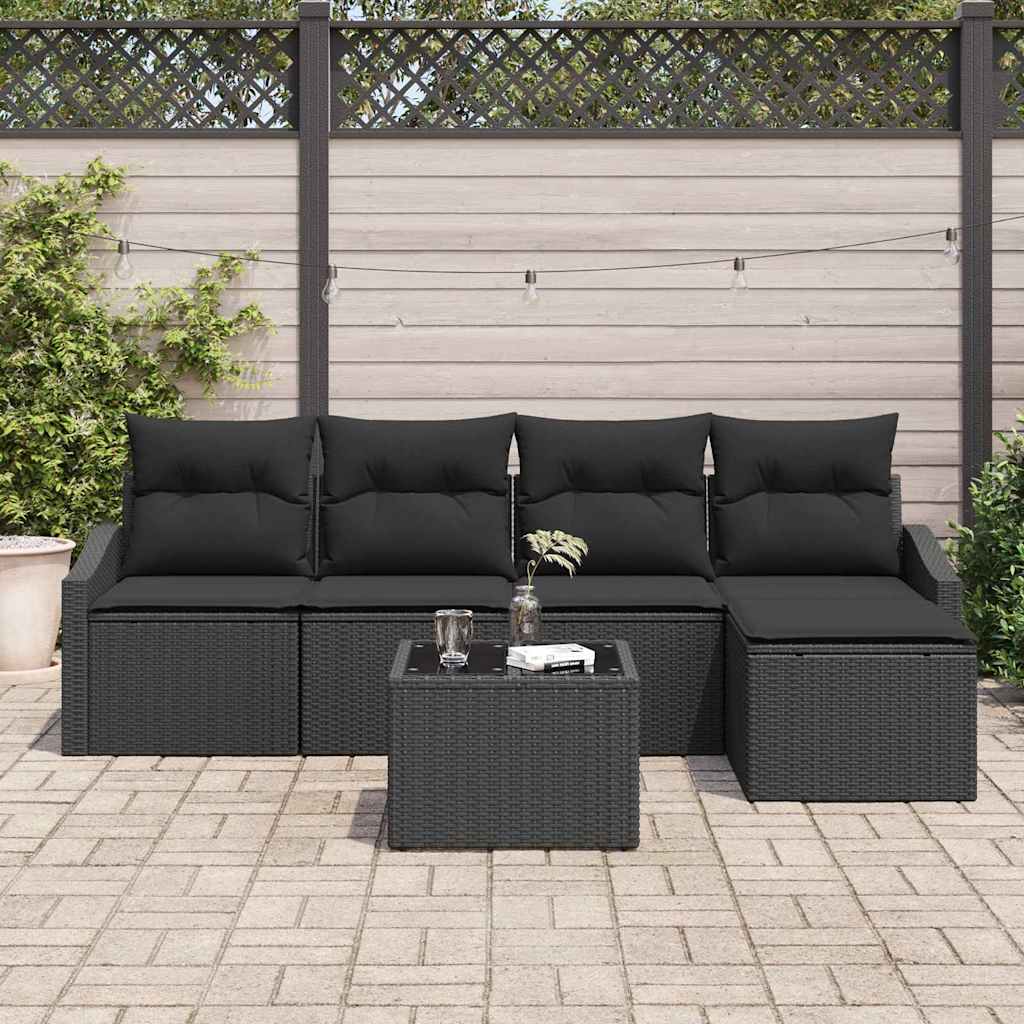 Set di divani con cuscino 6 pcs Nero polyrattan | homemem39