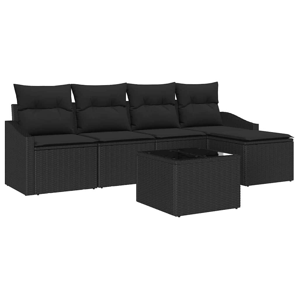 Set di divani con cuscino 6 pcs Nero polyrattan | homemem39