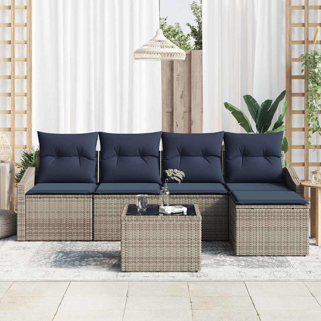 Set di divani con cuscino 6 pcs Grigio e Blu Navy polyrattan | homemem39