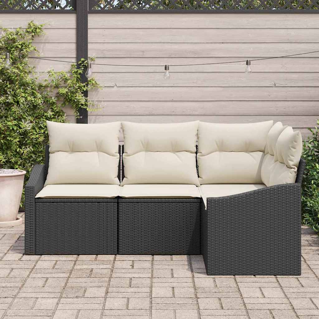 Set Divano da Giardino 4 pcs Nero e Bianco polyrattan | homemem39
