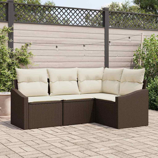 Set Divano da Giardino 4 pcs Marrone e bianco polyrattan