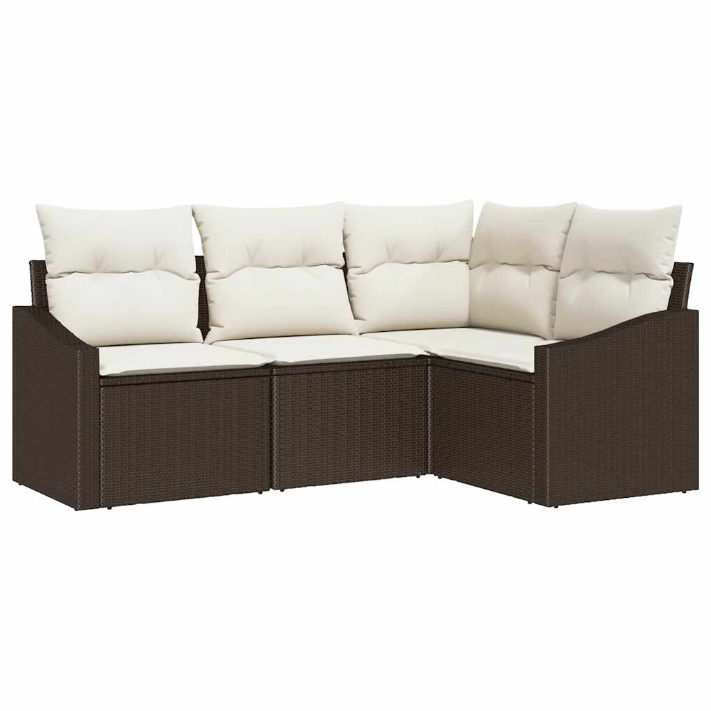 Set Divano da Giardino 4 pcs Marrone e bianco polyrattan | homemem39