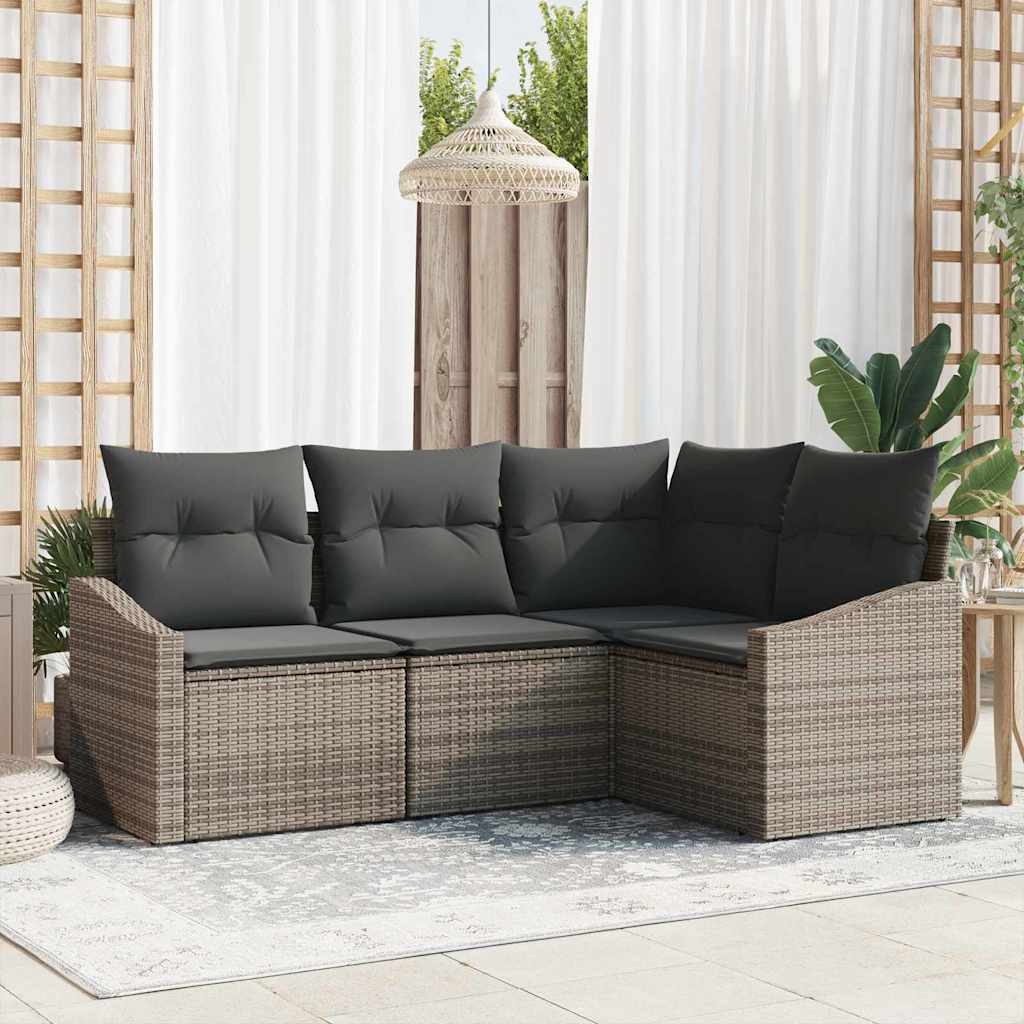Set Divano da Giardino con cuscino 4 pcs Grigio polyrattan
