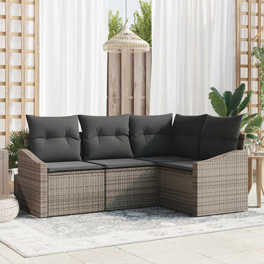 Set Divano da Giardino con cuscino 4 pcs Grigio polyrattan