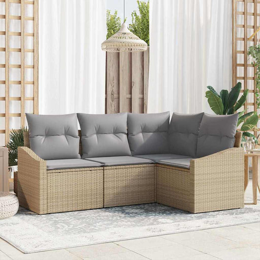 Set Divano da Giardino 4 pcs Beige e Grigio Chiaro polyrattan