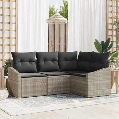 Set Divano da Giardino 4 pz Grigio chiaro polyrattan