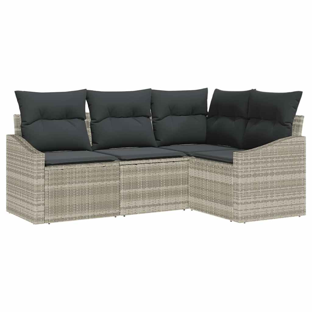 Set Divano da Giardino 4 pz Grigio chiaro polyrattan