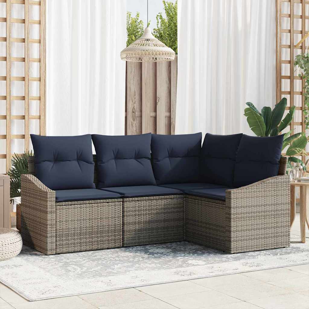 Set Divano da Giardino 4 pcs Grigio e Blu Navy polyrattan | homemem39