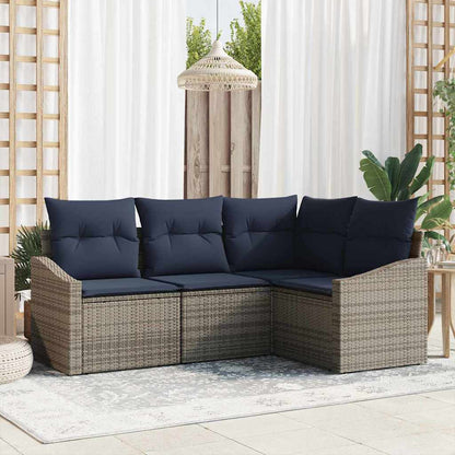 Set Divano da Giardino 4 pcs Grigio e Blu Navy polyrattan | homemem39