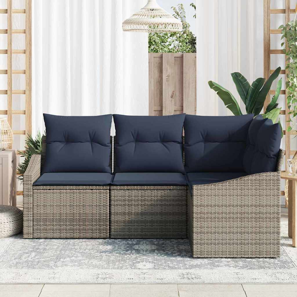 Set Divano da Giardino 4 pcs Grigio e Blu Navy polyrattan | homemem39