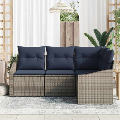 Set Divano da Giardino 4 pcs Grigio e Blu Navy polyrattan | homemem39