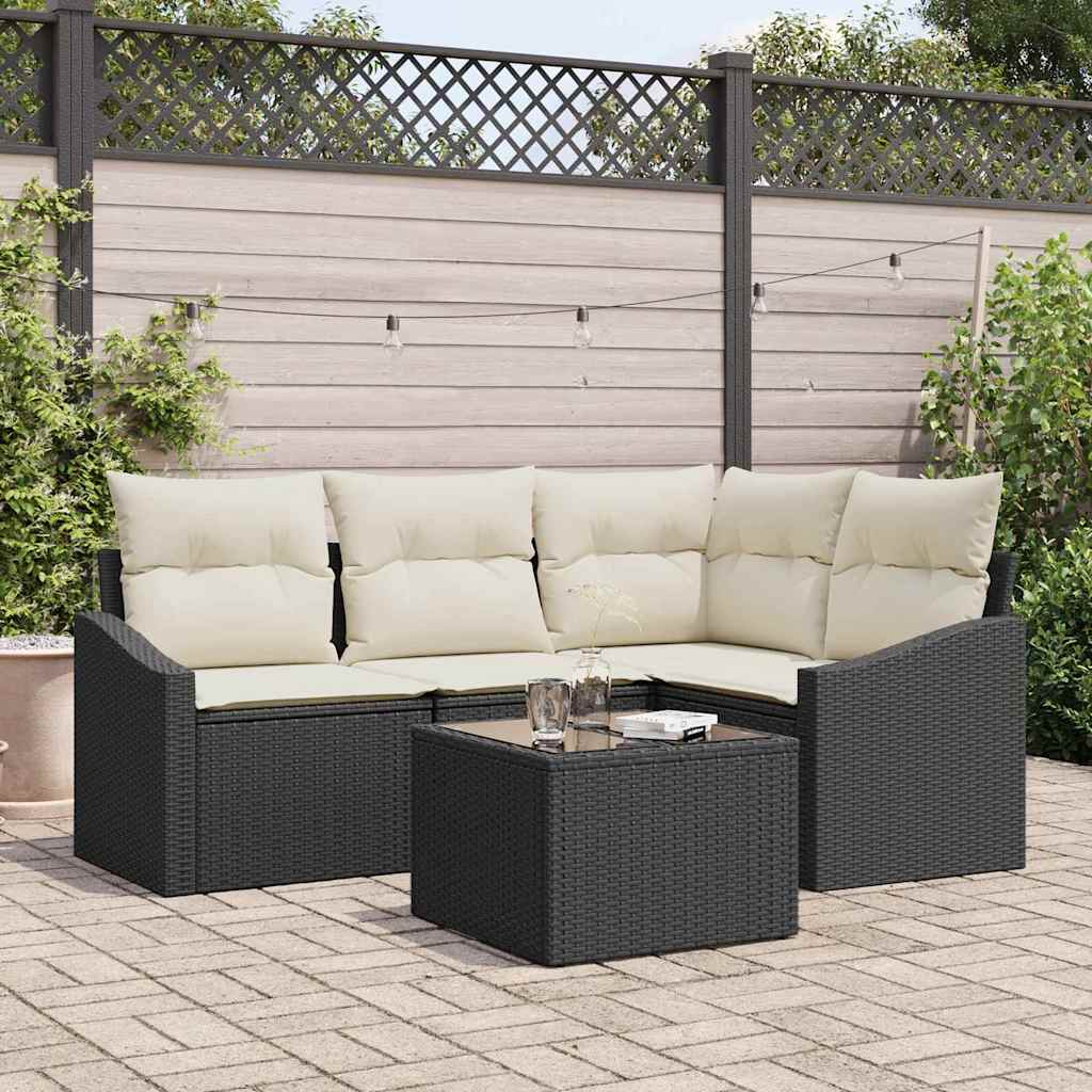 Set Divano da Giardino 5 pz Marrone e Crema polyrattan