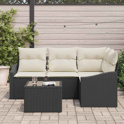 Set Divano da Giardino 5 pz Marrone e Crema polyrattan