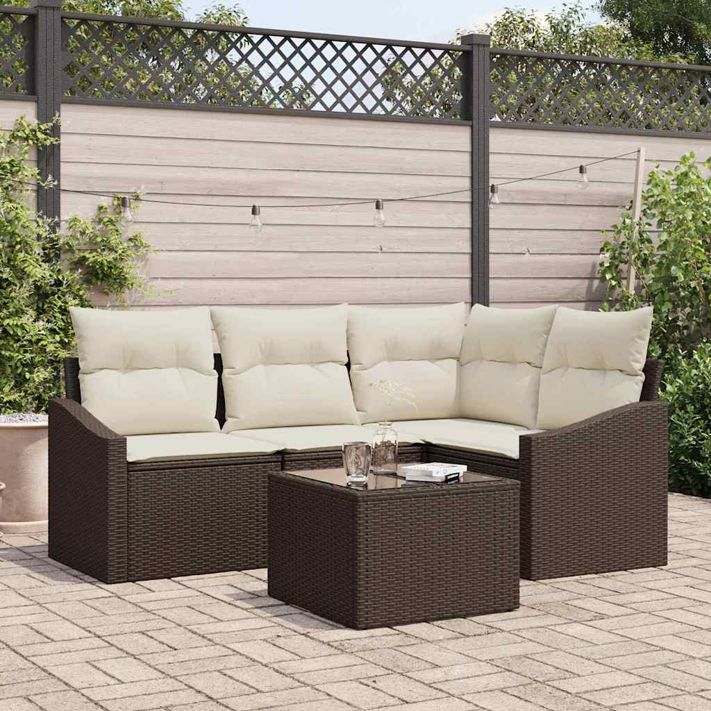 Set Divano da Giardino 5 pcs Marrone e Crema polyrattan | homemem39