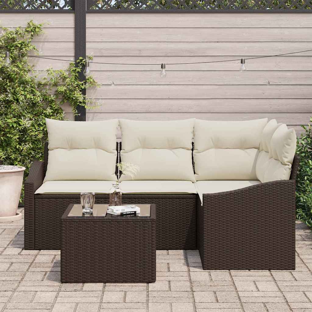 Set Divano da Giardino 5 pcs Marrone e Crema polyrattan | homemem39