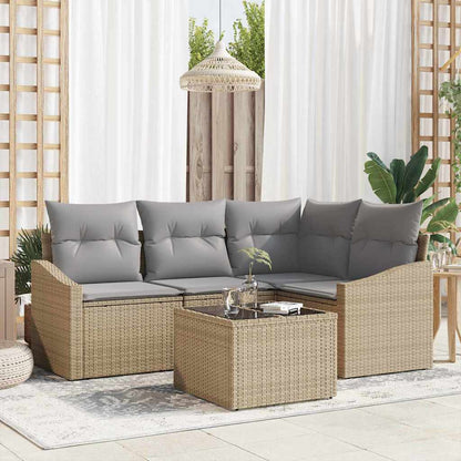 Set Divano da Giardino 5 pcs Beige e Grigio Chiaro polyrattan | homemem39