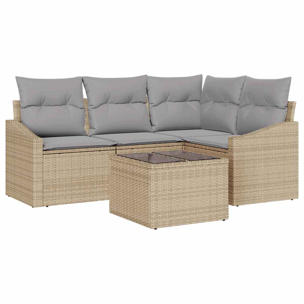 Set Divano da Giardino 5 pcs Beige e Grigio Chiaro polyrattan | homemem39