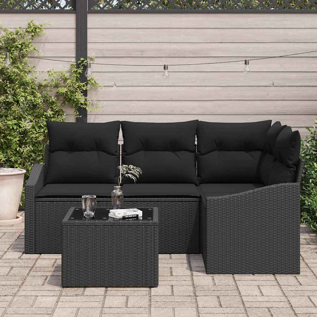 Set Divano da Giardino 5 pz Nero polyrattan