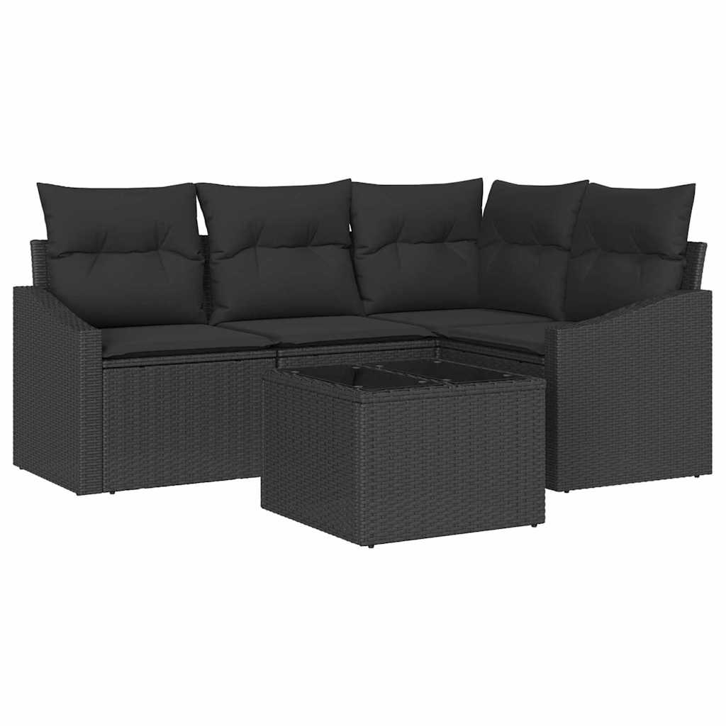 Set Divano da Giardino 5 pz Nero polyrattan
