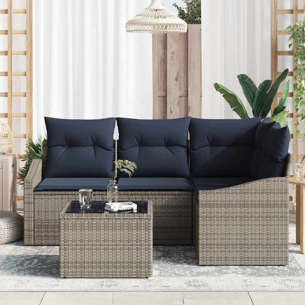 Set Divano da Giardino 5 pcs Grigio e Blu Navy polyrattan | homemem39