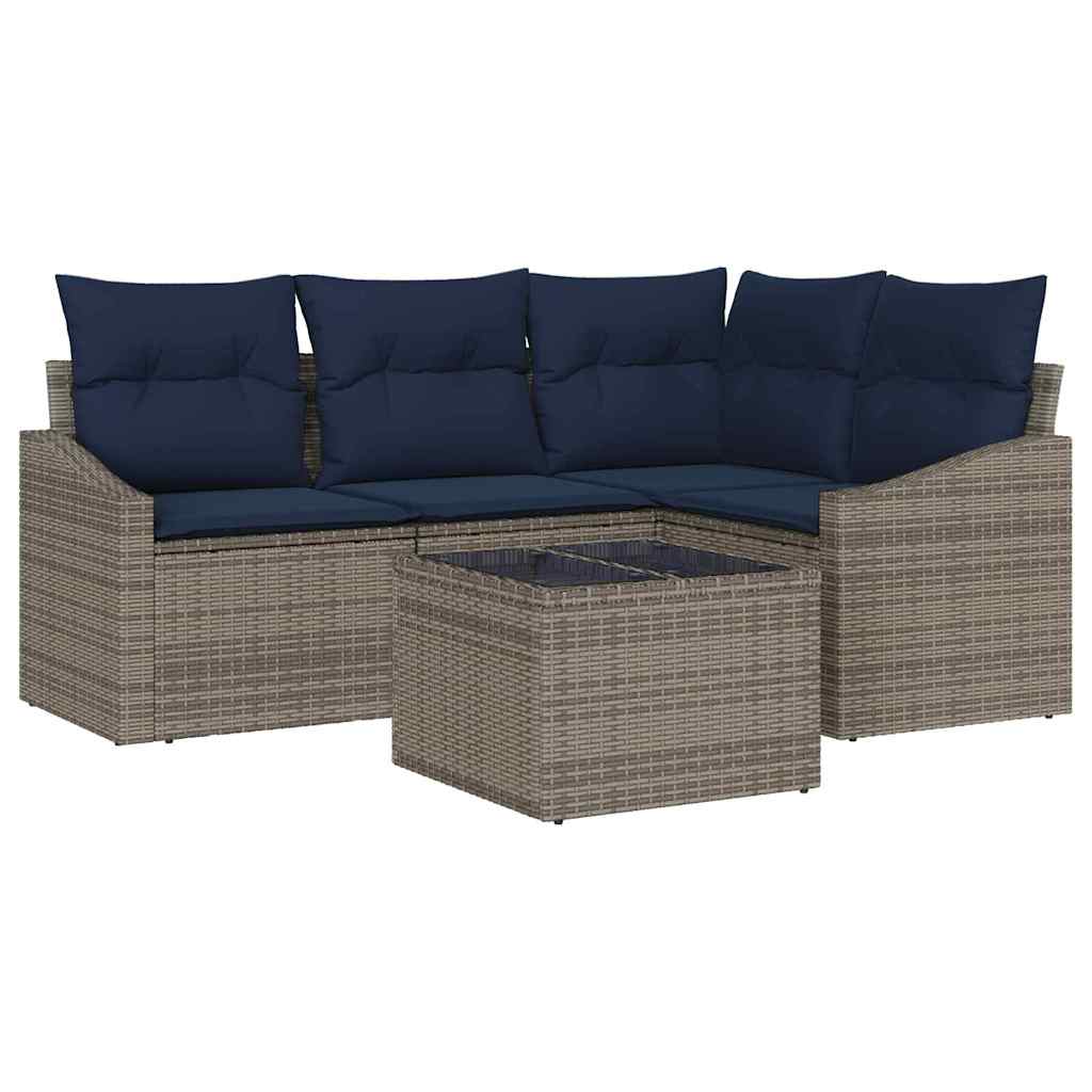 Set Divano da Giardino 5 pcs Grigio e Blu Navy polyrattan | homemem39