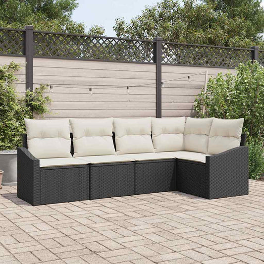 Set Divano da Giardino 5 pcs Nero e Bianco polyrattan