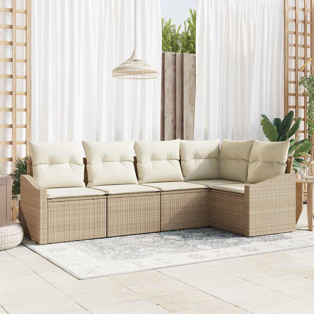 Set Divano da Giardino 5 pcs Beige e Bianco polyrattan