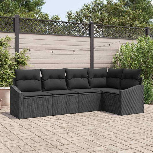 Set Divano da Giardino con cuscino 5 pcs Nero polyrattan