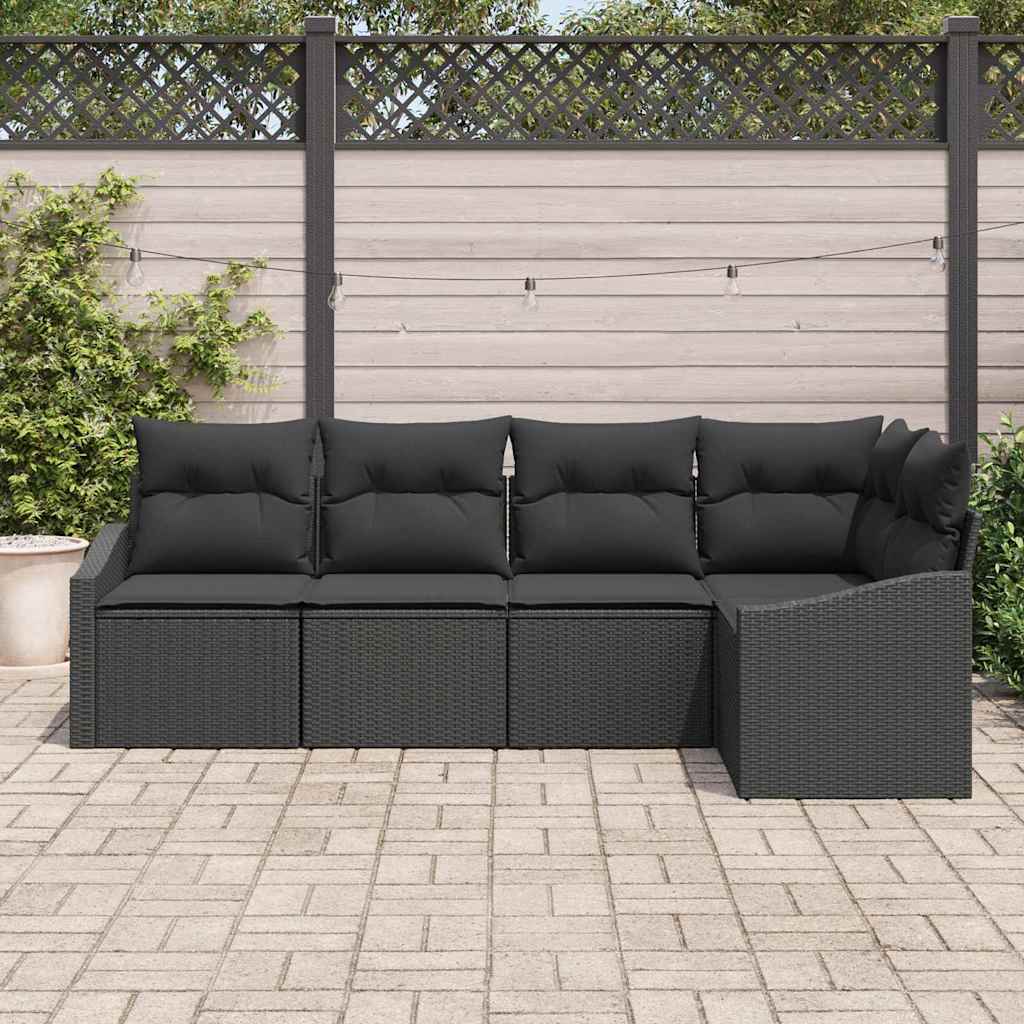 Set Divano da Giardino 5 pz Nero polyrattan